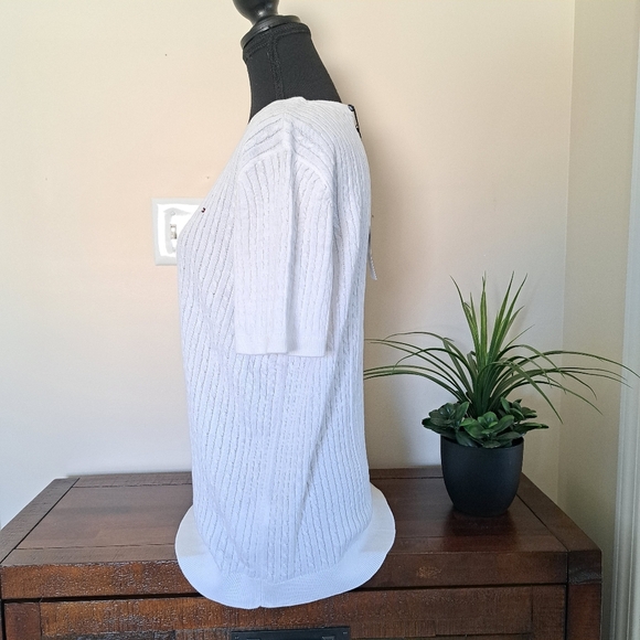 Tommy Hilfiger Sweater Women's Size Large White Cable Knit Short Sleeved NWT - Picture 5 of 12